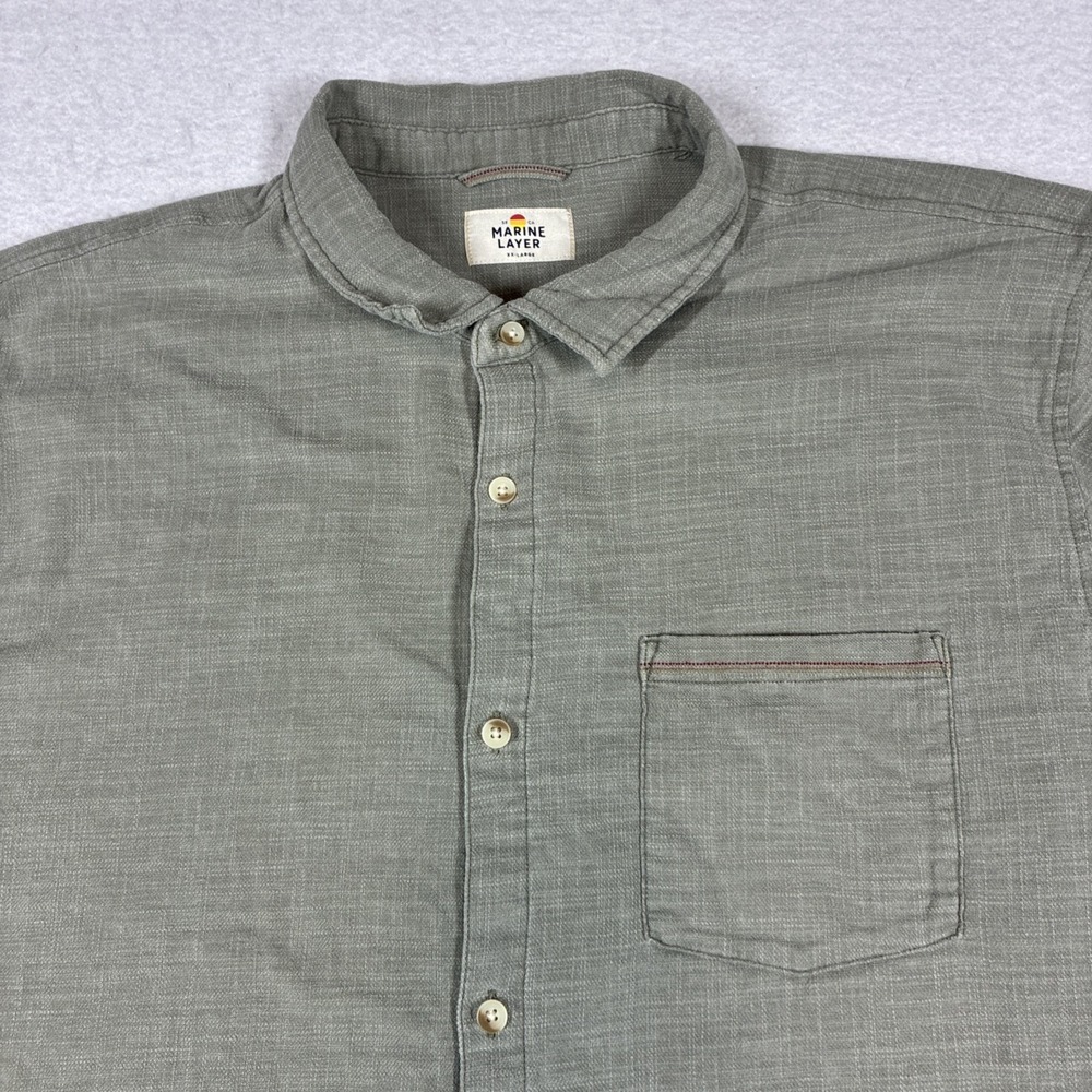 Marine Layer Mens Stretch Selvage Shirt 2XL XXL Gray Green Preppy Lightweight